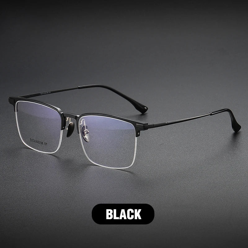 Vicky Unisex Semi Rim Square Titanium Reading Glasses V20261 Reading Glasses Vicky L-20261-BLACK +100