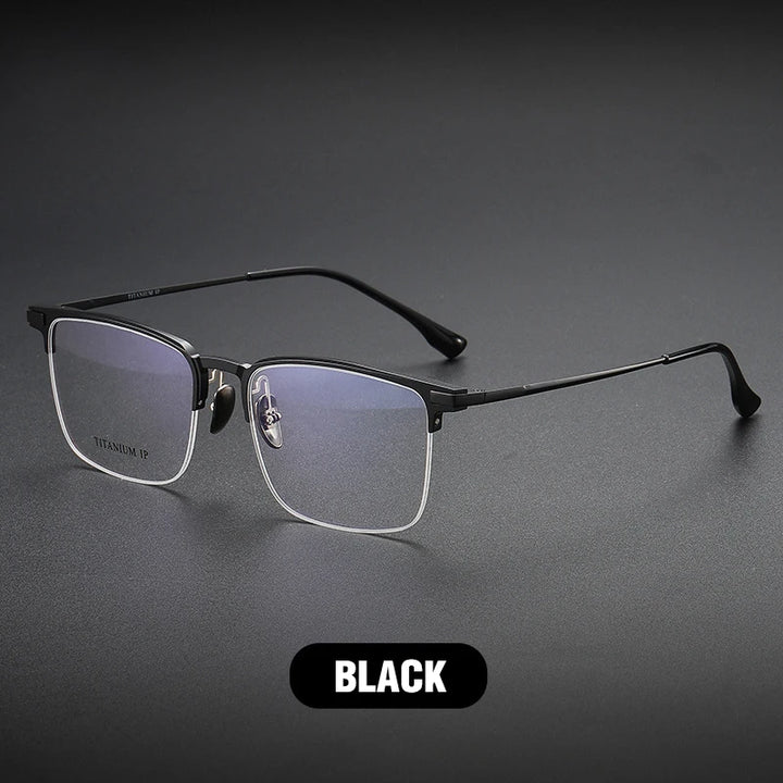 Vicky Unisex Semi Rim Square Titanium Reading Glasses V20261 Reading Glasses Vicky L-20261-BLACK +100
