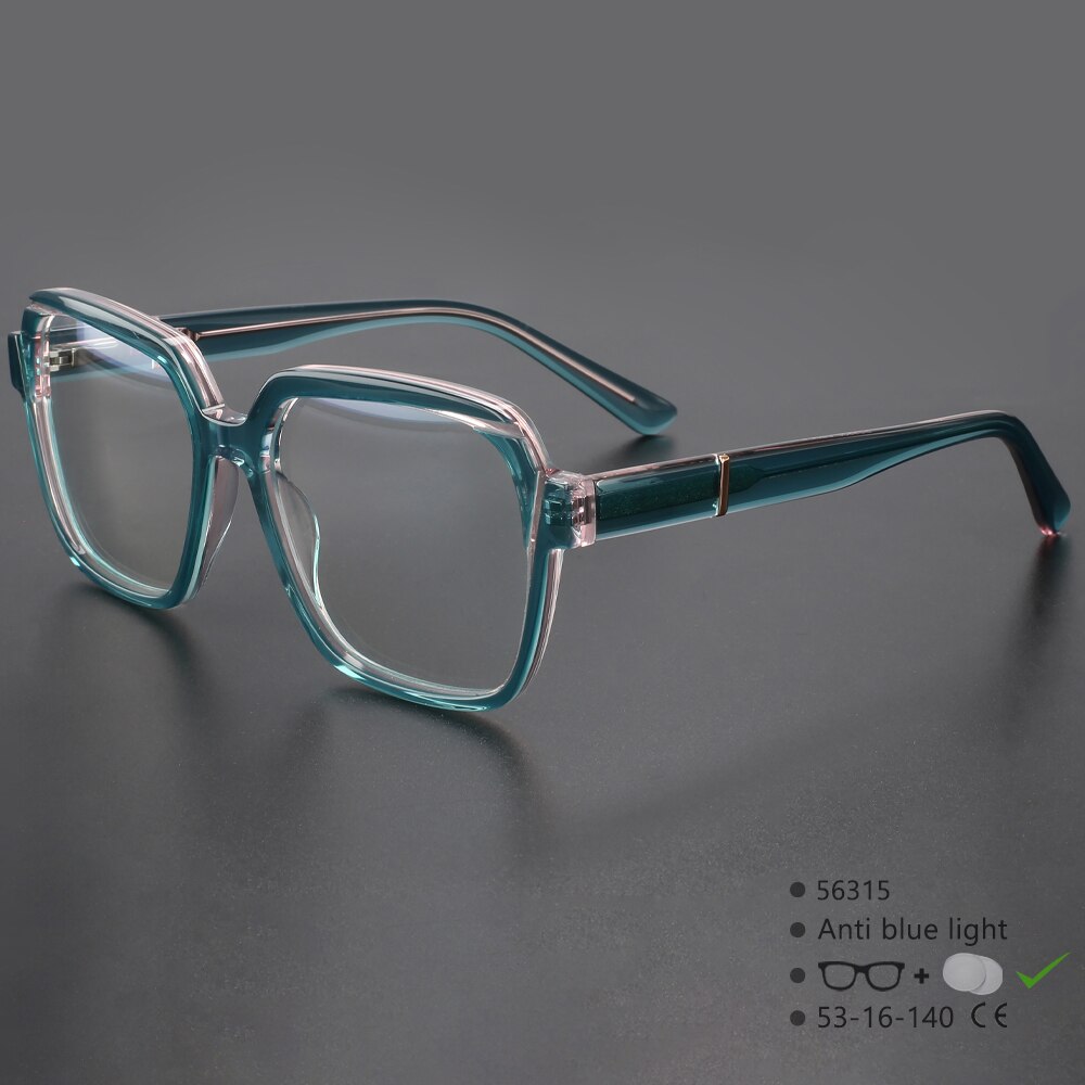 CCspace Unisex Full Rim Irregular Square Acetate Eyeglasses 56315 Full Rim CCspace GreenPink