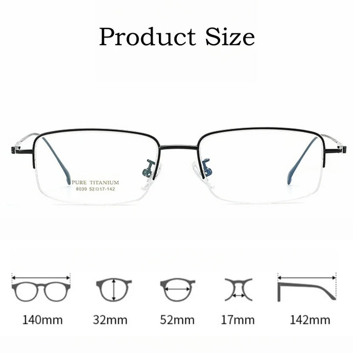 Yimaruili Men's Semi Rim Square Titanium  Eyeglasses Y8039 Full Rim Yimaruili Eyeglasses