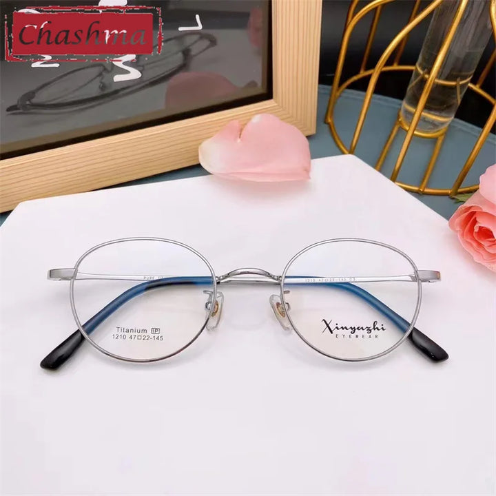 Chashma Ottica Unisex Full Rim Round Titanium Eyeglasses 1210 Full Rim Chashma Ottica Silver