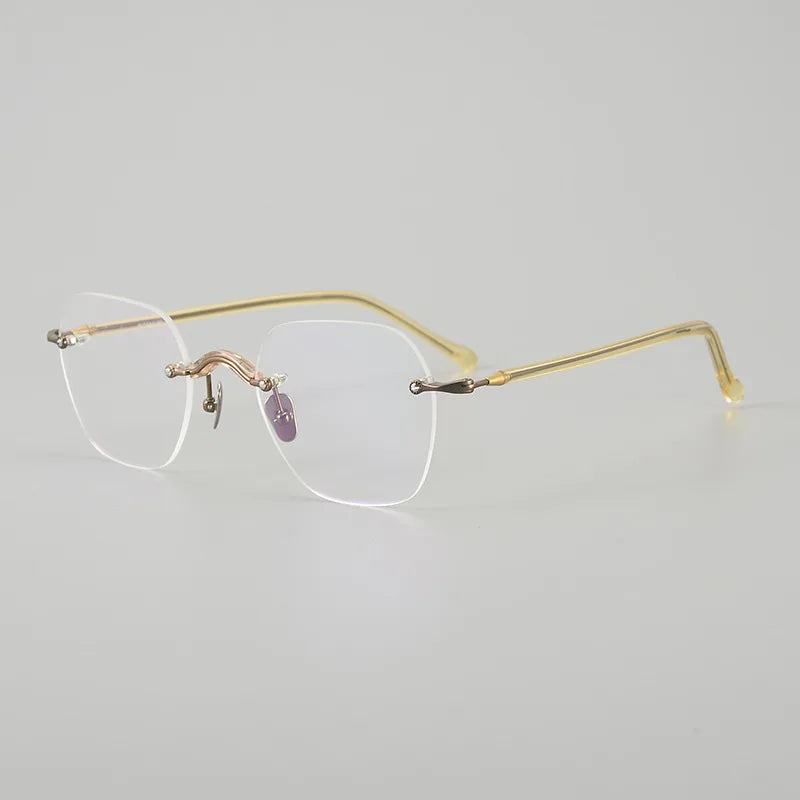 Muzz Women's Rimless Flat Top Polygon Titanium Eyeglasses 817122