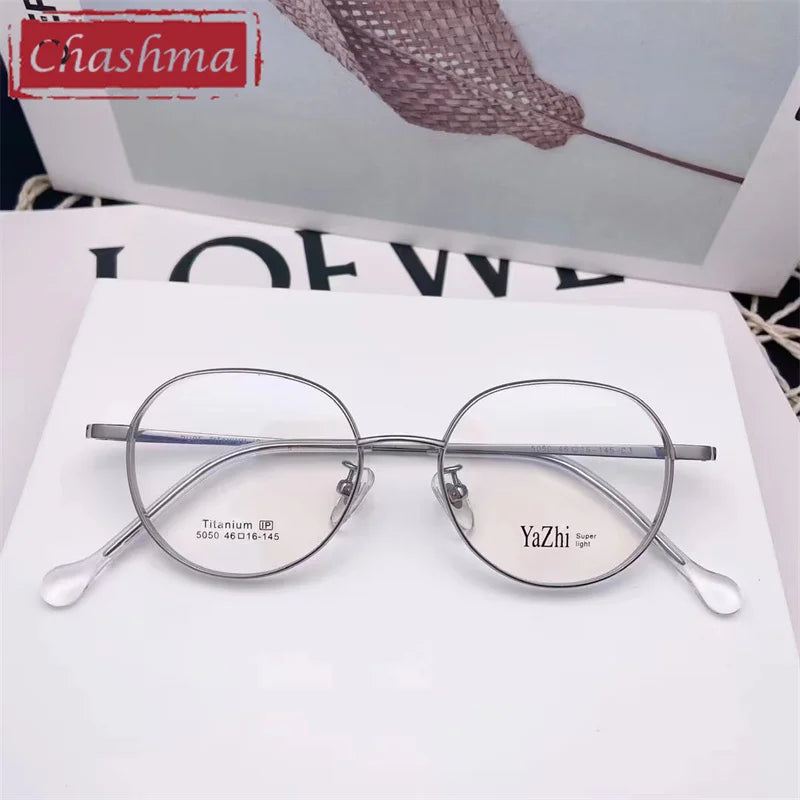 Chashma Ottica Unisex Full Rim Round Titanium Eyeglasses 5050 Full Rim Chashma Ottica Silver
