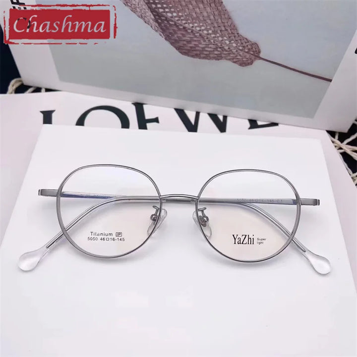 Chashma Ottica Unisex Full Rim Round Titanium Eyeglasses 5050 Full Rim Chashma Ottica Silver