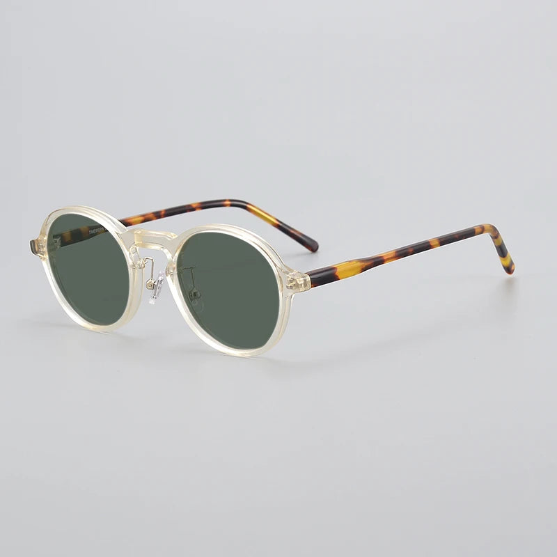 Black Mask Unisex Full Rim Round Acetate Polarized Sunglasses 14543 Full Rim Black Mask Tortoise-Green As Shown