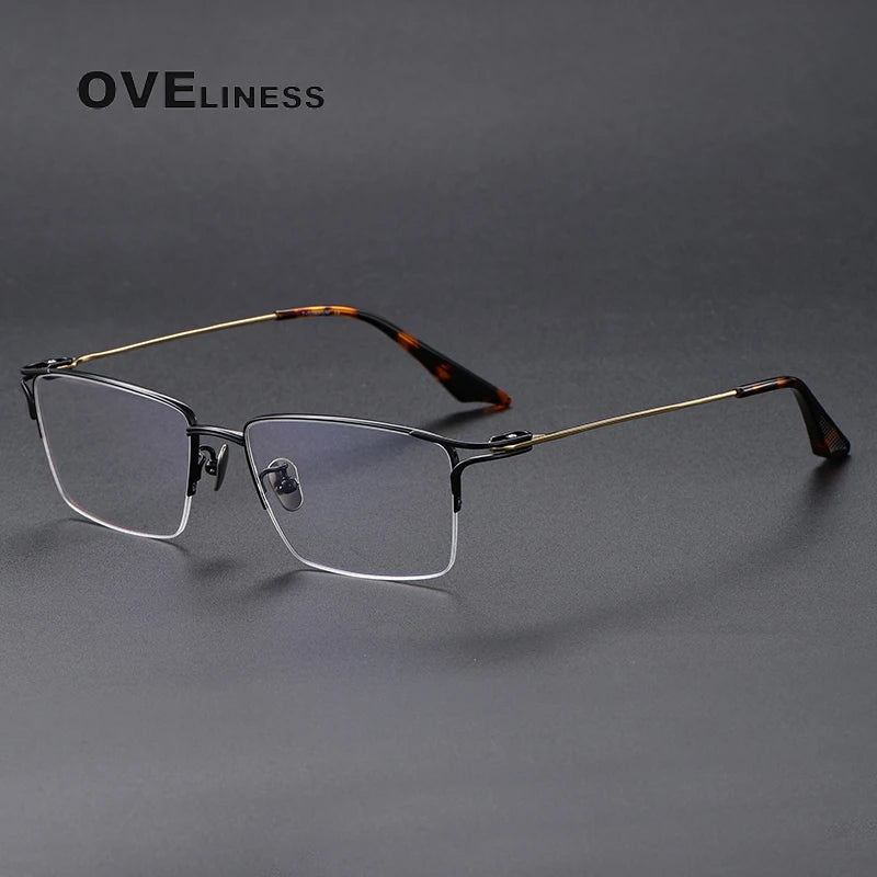 Oveliness Unisex Semi Rim Square Titanium Eyeglasses 8103 Semi Rim Oveliness black gold  