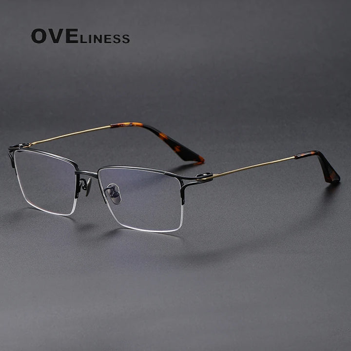 Oveliness Unisex Semi Rim Square Titanium Eyeglasses 8103 Semi Rim Oveliness black gold  