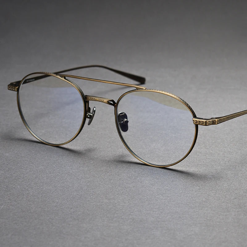 Black Mask Unisex Full Rim Round Double Bridge Titanium Eyeglasses 499020