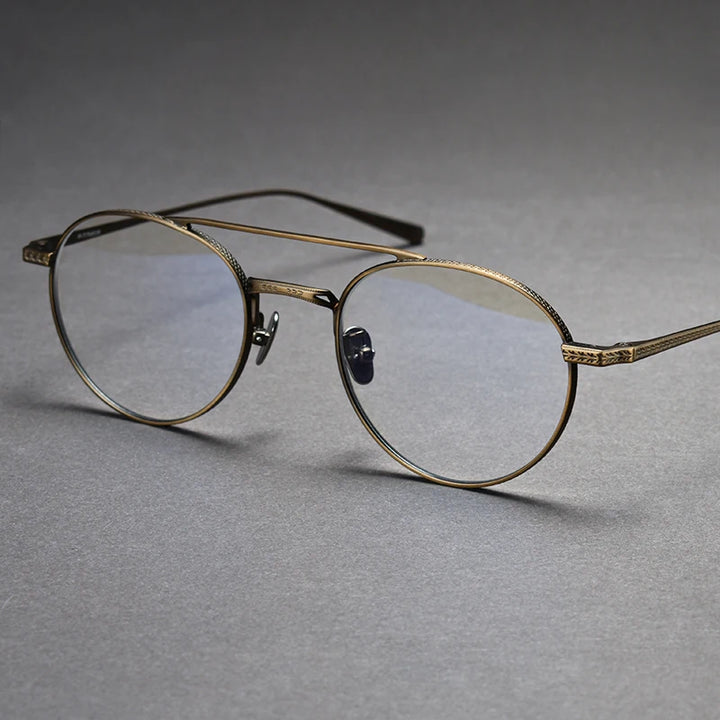 Black Mask Unisex Full Rim Round Double Bridge Titanium Eyeglasses 499020