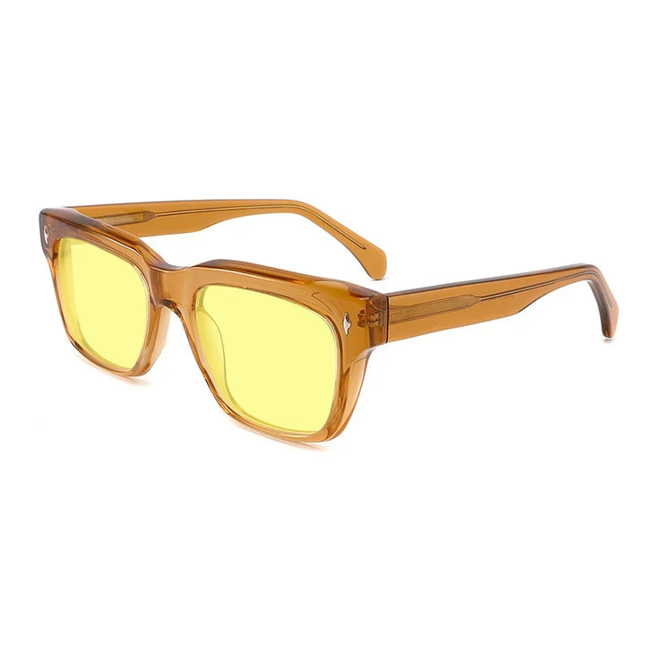 Gatenac Unisex Full Rim Square Polarized Acetate Sunglasses Mo15 Sunglasses Gatenac Orange Yellow