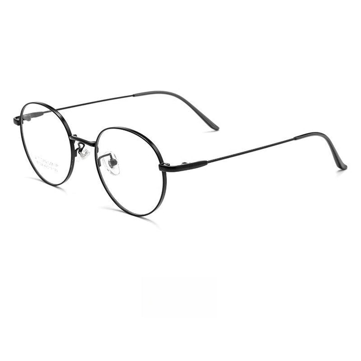 Yimaruili Unisex Full Rim Round Titanium Alloy Eyeglasses Bt038t Full Rim Yimaruili Eyeglasses Black  