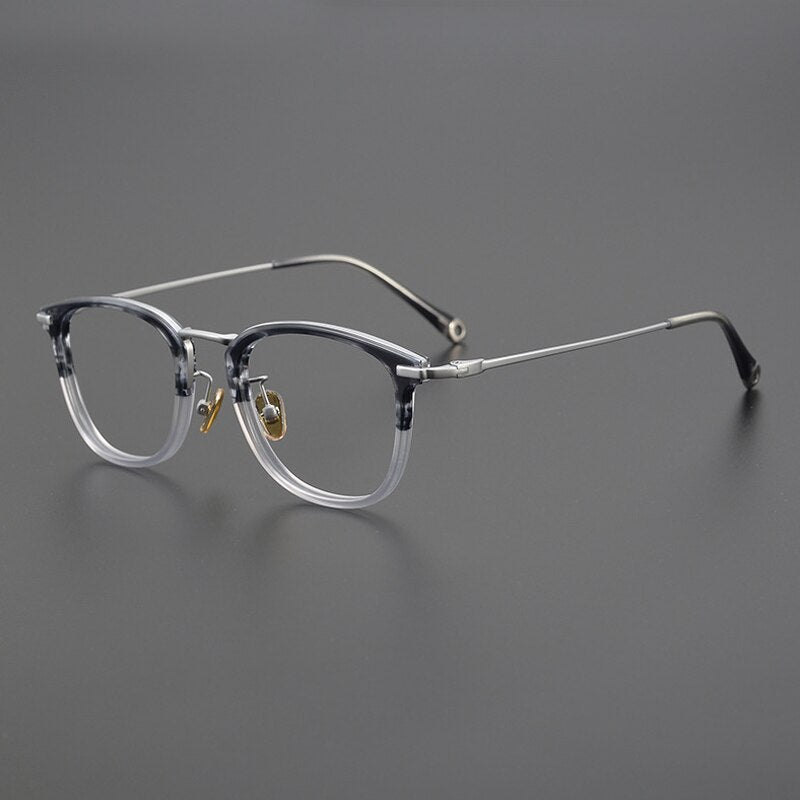 Gatenac Unisex Full Rim Round Square Acetate Titanium Eyeglasses Gxyj1032 Full Rim Gatenac Gray