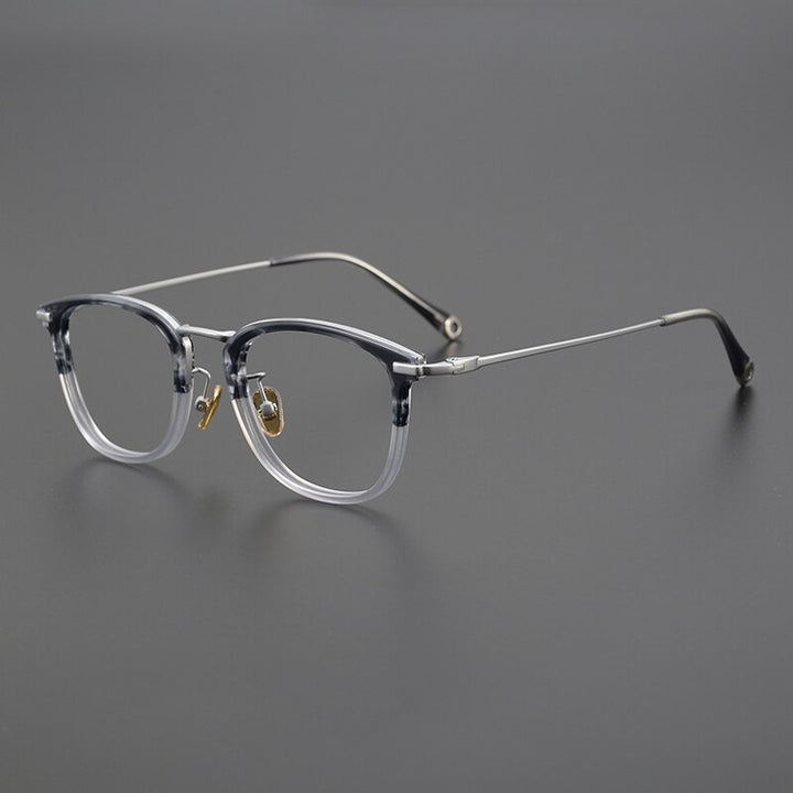 Gatenac Unisex Full Rim Round Square Acetate Titanium Eyeglasses Gxyj1032 Full Rim Gatenac Gray