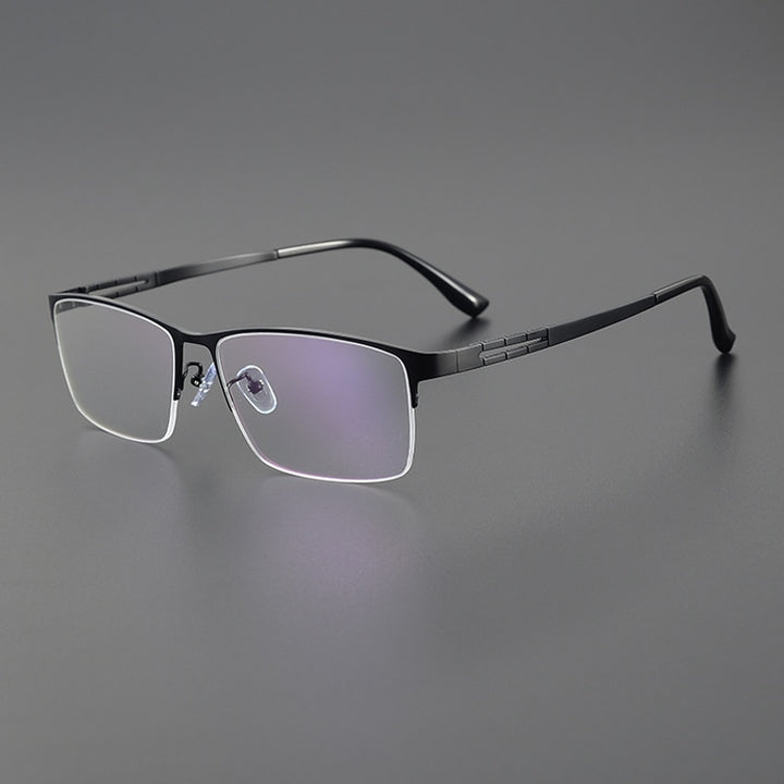 Gatenac Men's Semi Rim Big Square Titanium Eyeglasses Gxyj1082 Semi Rim Gatenac Black