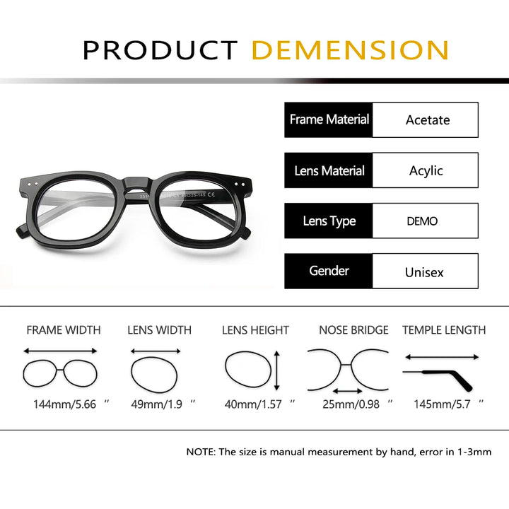 Esnbie Unisex Full Rim Oval Square Thick Acetate Eyeglasses 230359