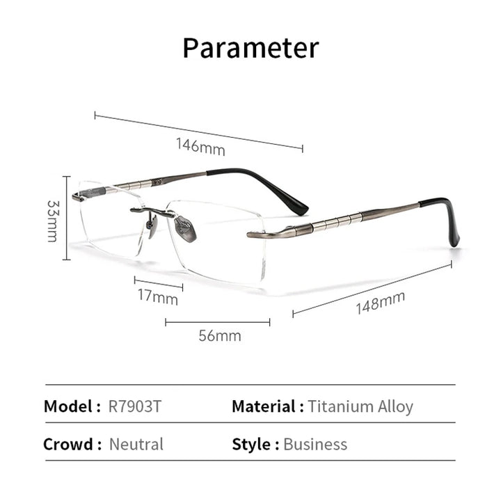 Xbora Unisex Rimless Square Titanium Eyeglasses 79037