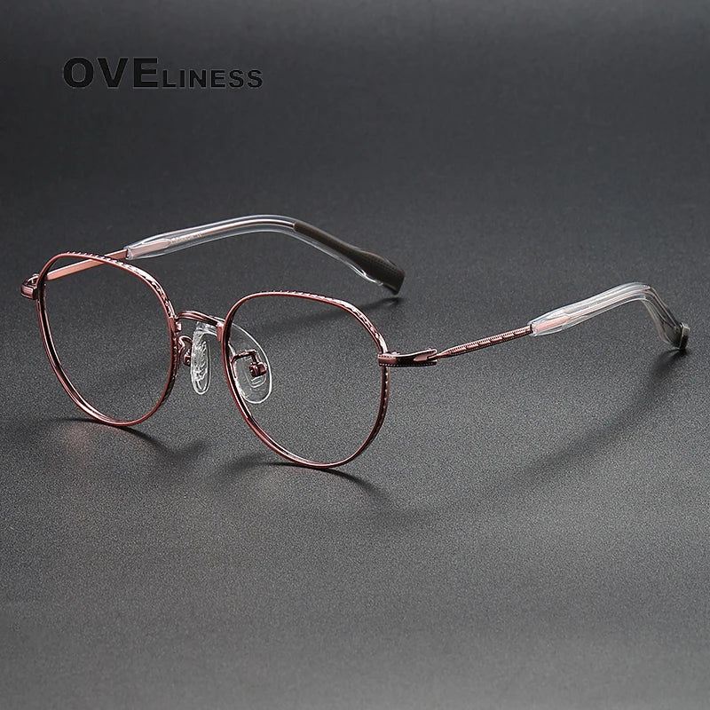 Oveliness Unisex Full Rim Flat Top Round Titanium Eyeglasses 80935 Full Rim Oveliness red