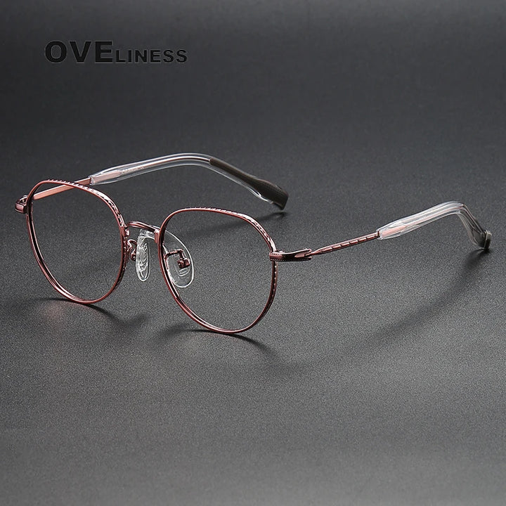 Oveliness Unisex Full Rim Flat Top Round Titanium Eyeglasses 80935 Full Rim Oveliness red