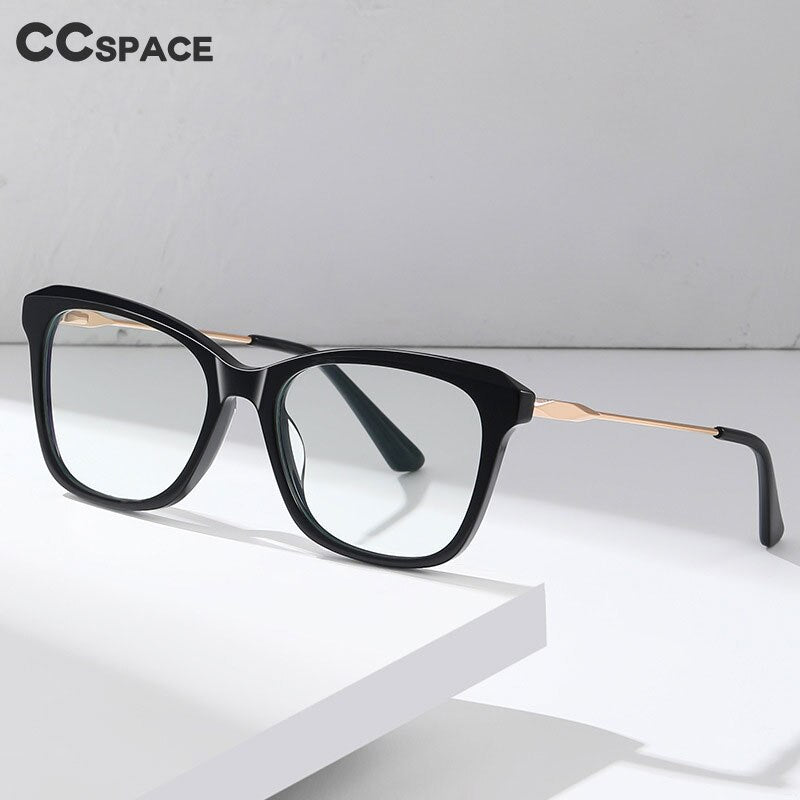 CCspace Women's Full Rim Square Cat Eye Spring Hinge Acetate Alloy Eyeglasses 56241 Full Rim CCspace