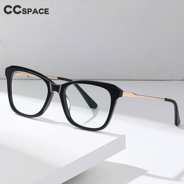 CCspace Women's Full Rim Square Cat Eye Spring Hinge Acetate Alloy Eyeglasses 56241 Full Rim CCspace