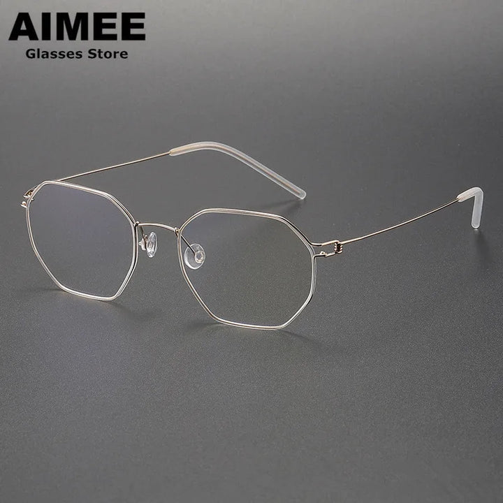 Aimee Unisex Semi Rim Flat Top Polygon Screwless Eyeglasses 10516 Semi Rim Aimee Golden