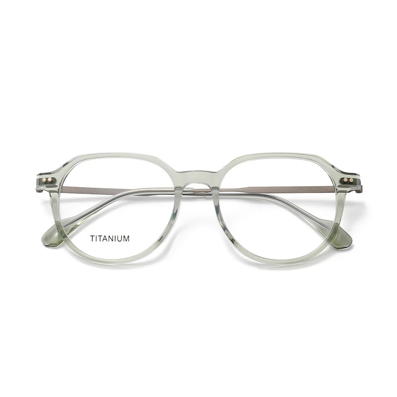 Aror Unisex Full Rim Flat Top Oval Acetate Titanium Eyeglasses 84298 Full Rim Aror transparent Green
