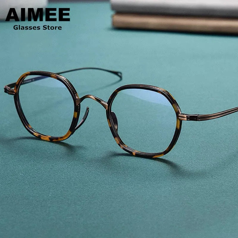 Aimee Unisex Full Rim Polygon Oval Titanium Acetate Eyeglasses 480807 Full Rim Aimee Tortoise Bronze