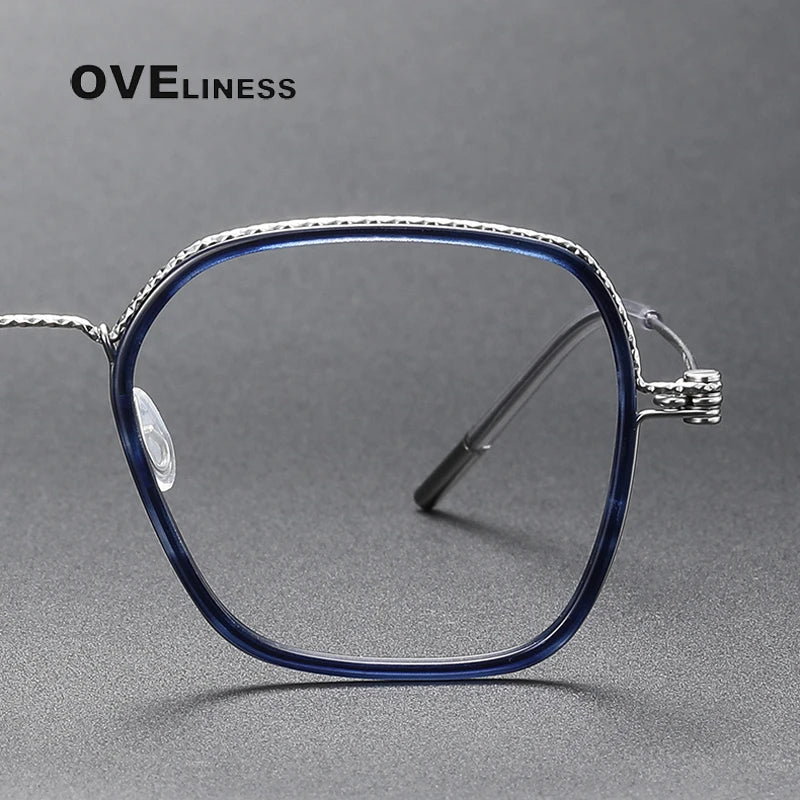 Oveliness Unisex Full Rim Square Acetate Titanium Eyeglasses 80895 Full Rim Oveliness