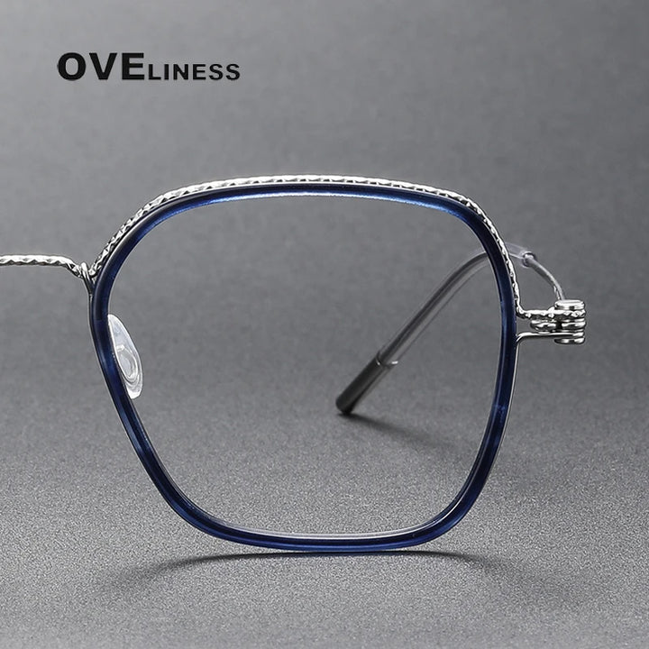 Oveliness Unisex Full Rim Square Acetate Titanium Eyeglasses 80895 Full Rim Oveliness