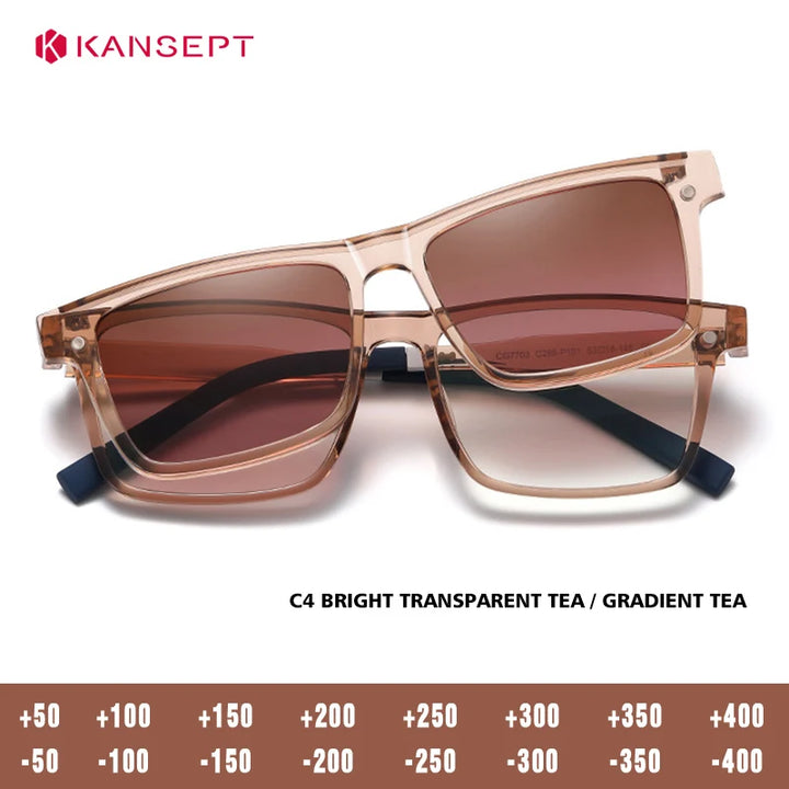 Kansept Unisex Full Rim Square Tr 90 Alloy Reading Glasses Clip On Sunglasses 57703