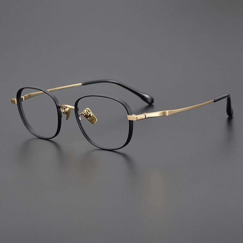 Gatenac Unisex Full Rim Small Square Titanium Eyeglasses Gxyj1025 Full Rim Gatenac Black Gold