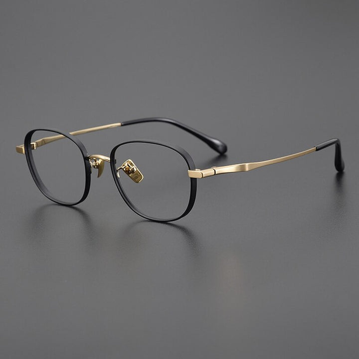 Gatenac Unisex Full Rim Small Square Titanium Eyeglasses Gxyj1025 Full Rim Gatenac Black Gold