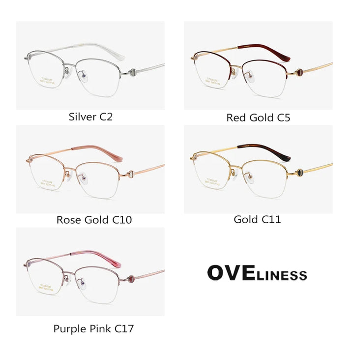Oveliness Women's Semi Rim Oval Square Titanium Eyeglasses 196011 Semi Rim Oveliness