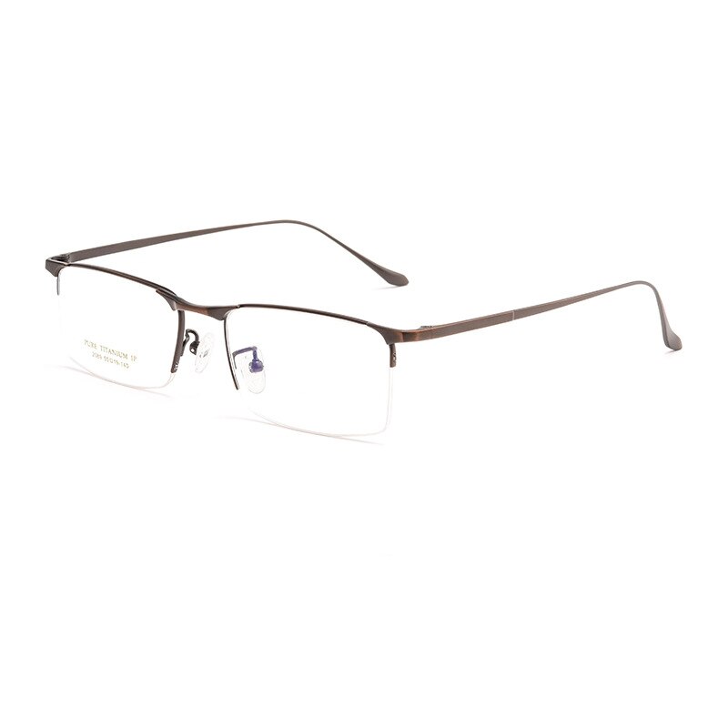Yimaruili Men's Semi Rim Square Titanium Eyeglasses 2089p Semi Rim Yimaruili Eyeglasses Coffee