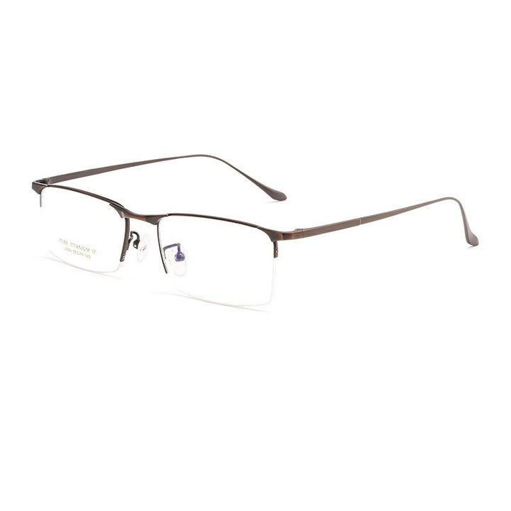 Yimaruili Men's Semi Rim Square Titanium Eyeglasses 2089p Semi Rim Yimaruili Eyeglasses Coffee