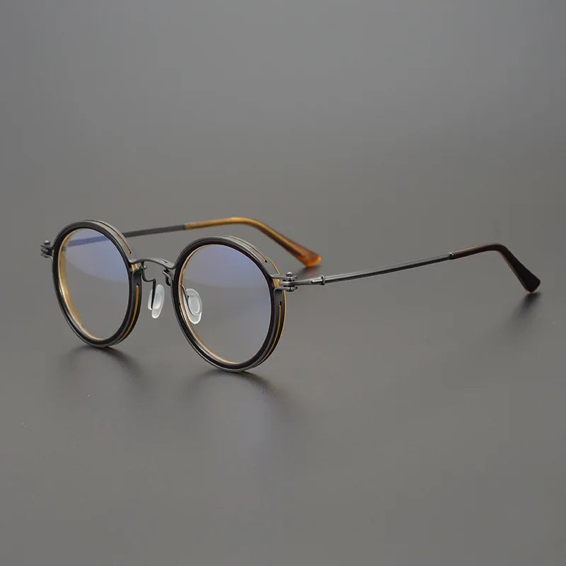 Black Mask Unisex Full Rim Round Titanium Acetate Eyeglasses 195021