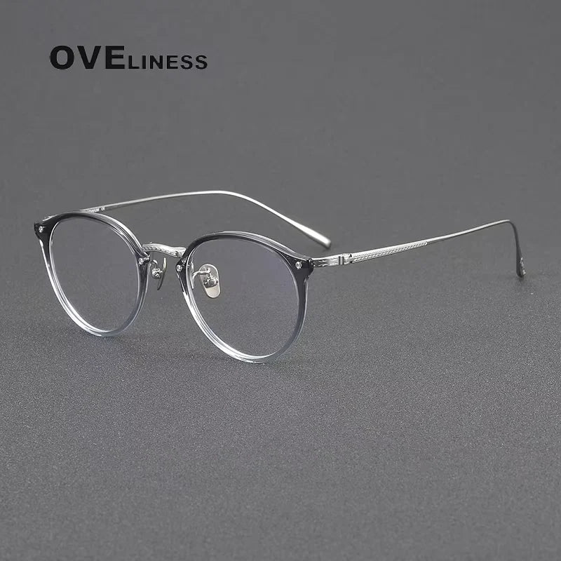 Oveliness Women's Full Rim Round Acetate Titanium Eyeglasses 40055