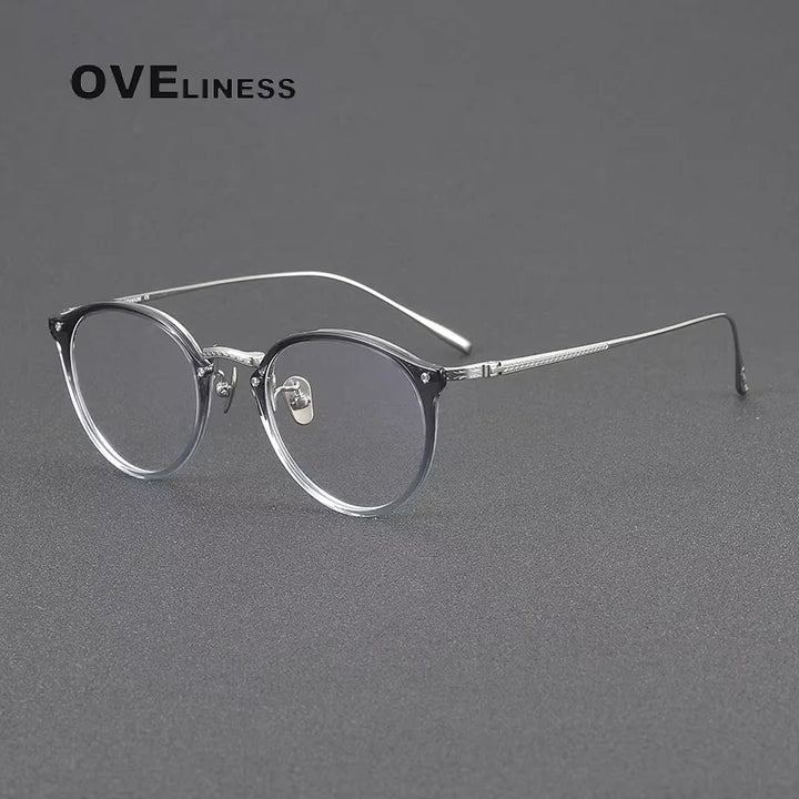 Oveliness Women's Full Rim Round Acetate Titanium Eyeglasses 40055