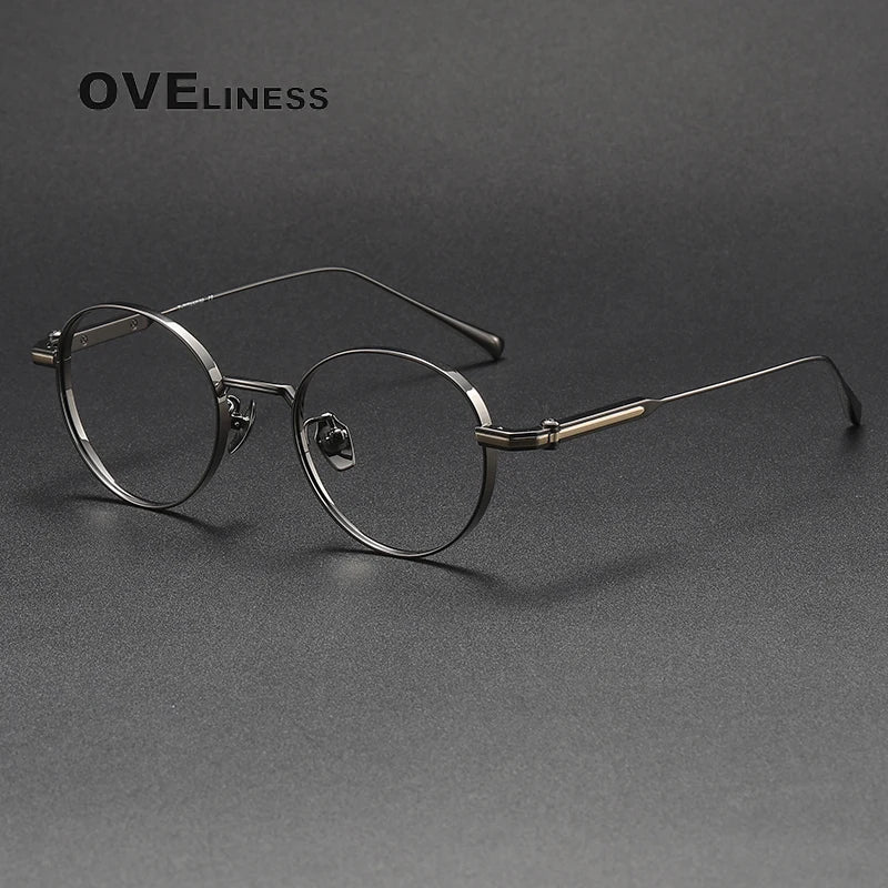 Oveliness Unisex Full Rim Round Titanium Eyeglasses 80983 Full Rim Oveliness gun gold