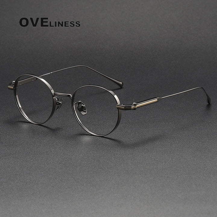 Oveliness Unisex Full Rim Round Titanium Eyeglasses 80983 Full Rim Oveliness gun gold