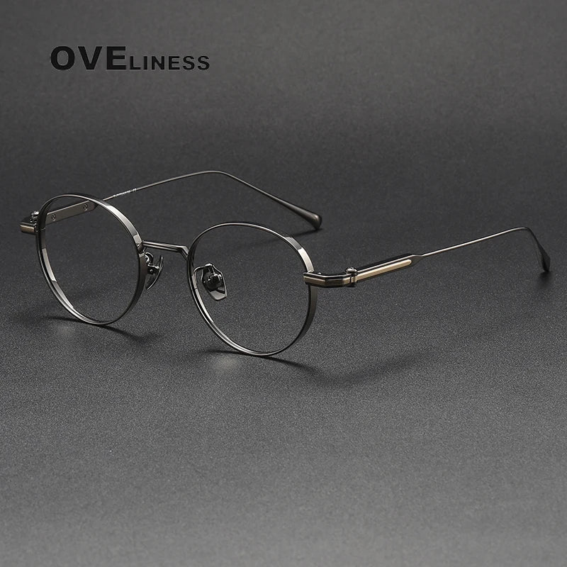Oveliness Unisex Full Rim Round Titanium Eyeglasses 80983 Full Rim Oveliness gun gold  