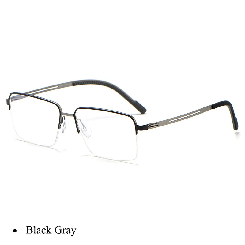 Bclear Unisex Semi Rim Polygon Titanium Eyeglasses B125 Semi Rim Bclear Black Gray  