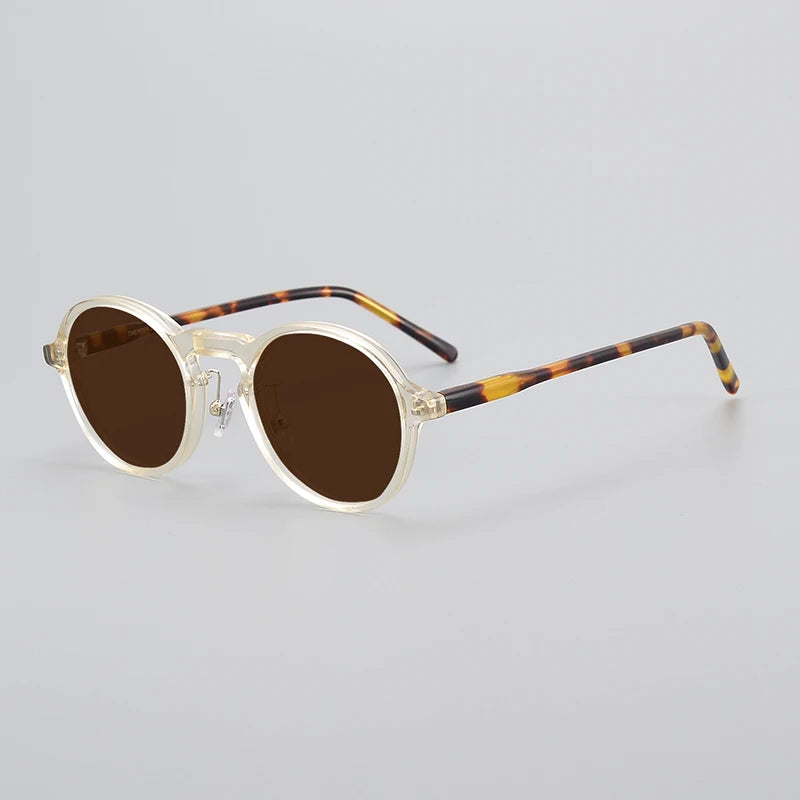 Black Mask Unisex Full Rim Round Acetate Polarized Sunglasses 14543 Full Rim Black Mask Tortoise-Brown As Shown