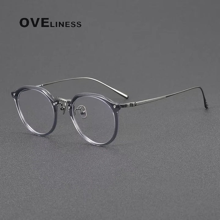 Oveliness Women's Full Rim Round Acetate Titanium Eyeglasses 85054