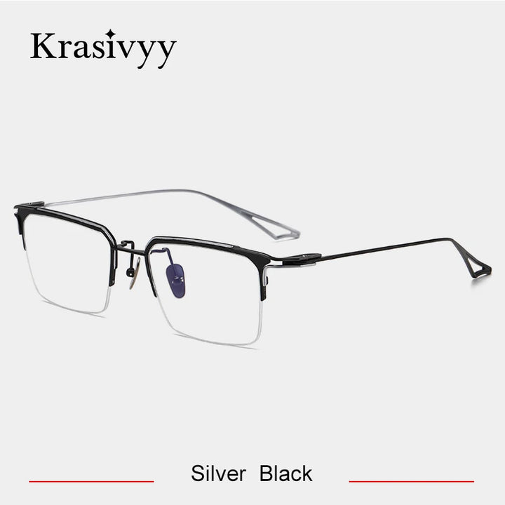 Krasivyy Men's Semi Rim Big Square Titanium Eyeglasses 15955 Semi Rim Krasivyy Silver Black