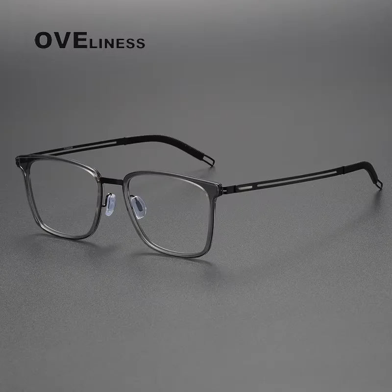Oveliness Unisex Full Rim Square Acetate Titanium Eyeglasses 82005 Full Rim Oveliness grey black
