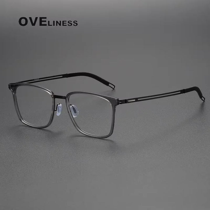 Oveliness Unisex Full Rim Square Acetate Titanium Eyeglasses 82005 Full Rim Oveliness grey black