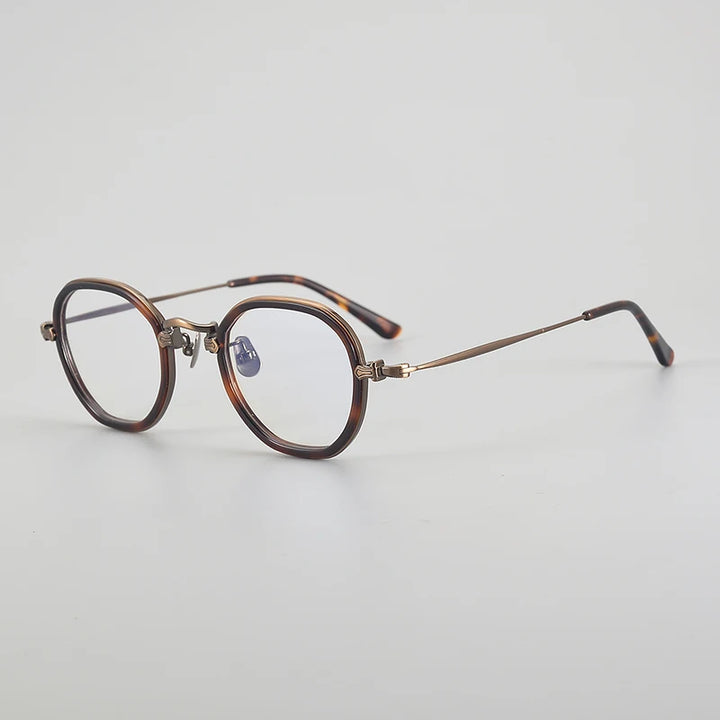 Aror Unisex Full Rim Flat Top Polygon Titanium Acetate Eyeglasses 4941 Full Rim Aror Brown Leopard