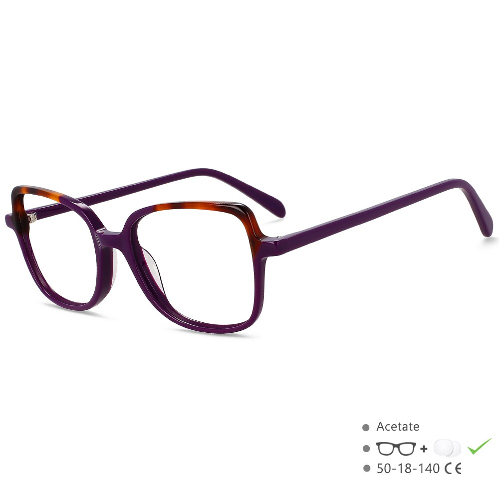 CCspace Unisex Full Rim Square Cat Eye Acetate Titanium Eyeglasses 55908 Full Rim CCspace Purple China