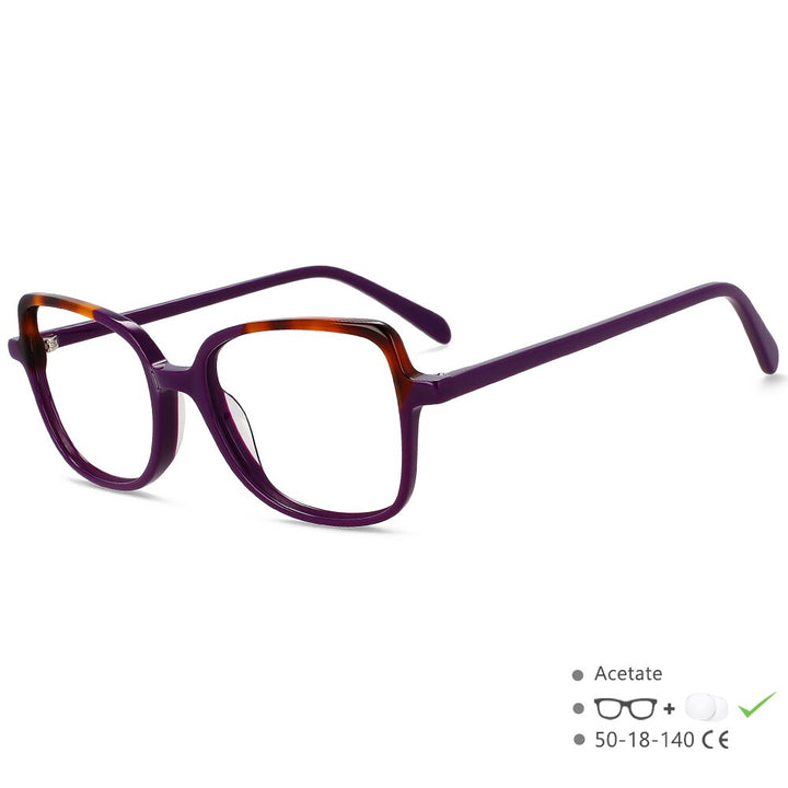 CCspace Unisex Full Rim Square Cat Eye Acetate Titanium Eyeglasses 55908 Full Rim CCspace Purple China